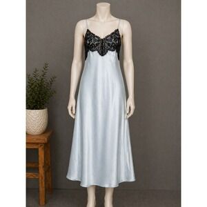 Wild Fable Light Blue Satin Lace Trim Slip Dress Midi Adjustable Straps Large
